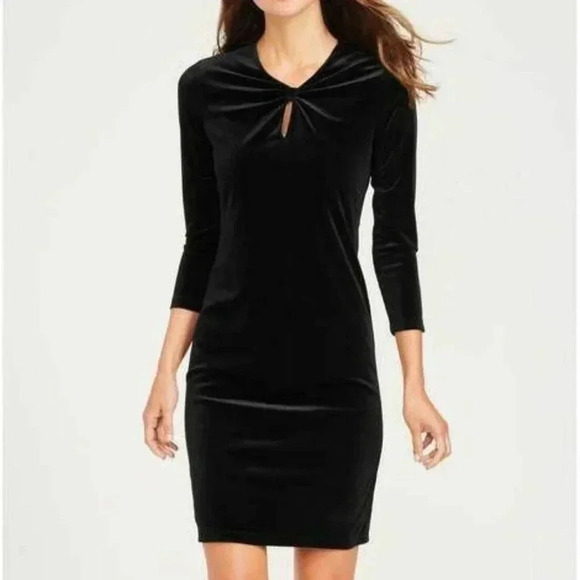 J. McLaughlin Size M Black Velour 3/4 Sleeve Ellie Sheath Dress NEW! - Picture 1 of 5